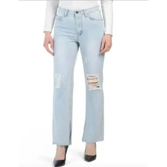 Avec Les Filles Jeans High Waisted Mom Distressed Raw Split Hem 28 Punk Edgy 90s - Picture 2 of 8